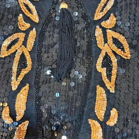Vintage Silk Elegant Black and Gold Sequin Blouse - Picture 6 of 9